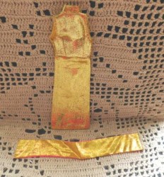 1960s CLONE DOLL LONG SLEEVELESS GOLD FLOOR GOWN, GOLD AND PINK WRAP DUO